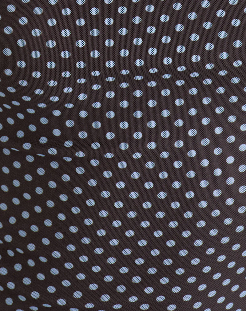 Mawa Maxi Dress in Brown with Compact Blue Polka Dots - Image 6