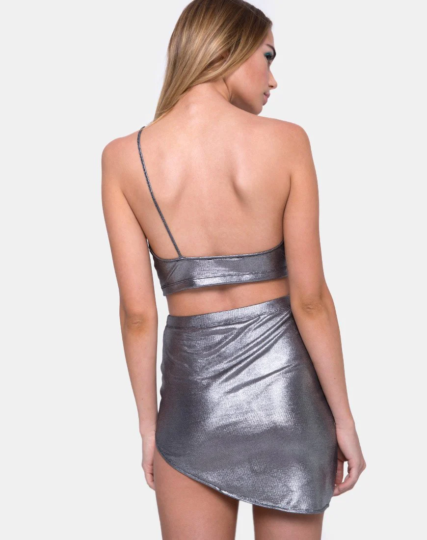 Maxin Minirock aus silbernem Metallic-Drapé-Strick - Image 2
