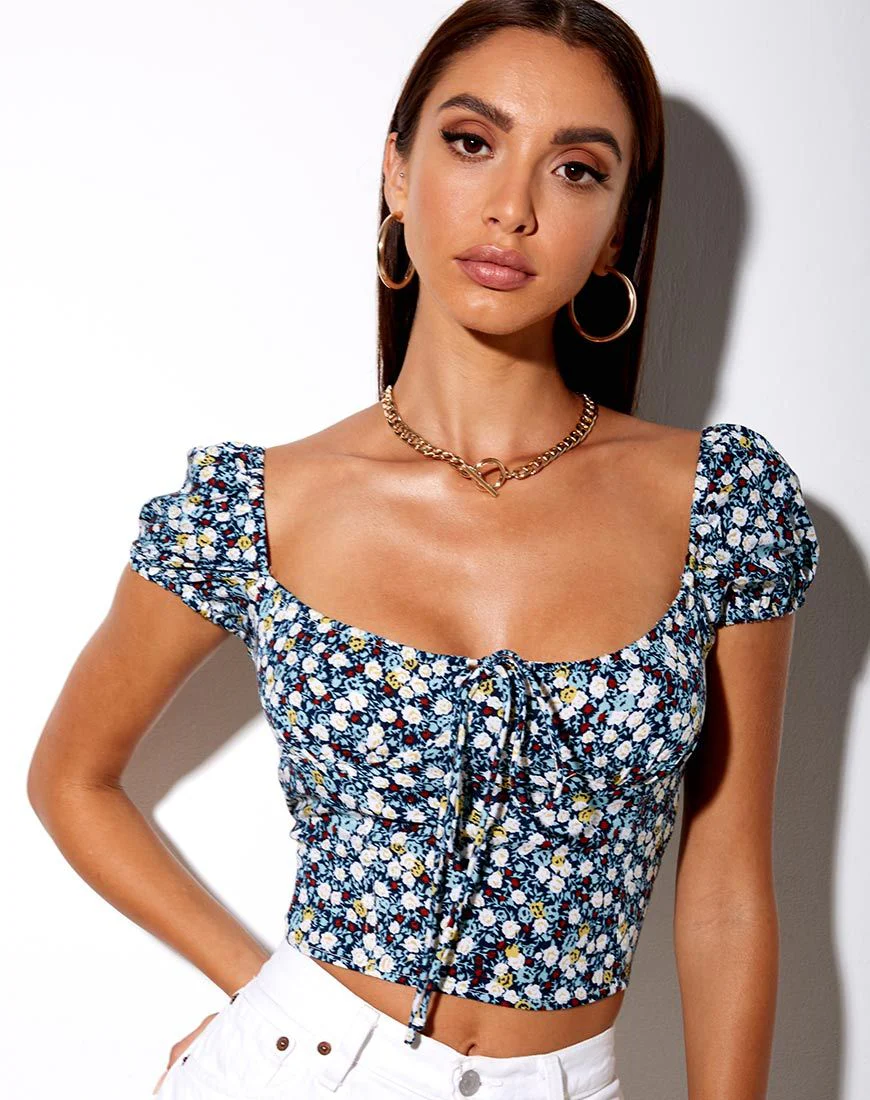 Mazu Top in Floral Field Navy - Image 2
