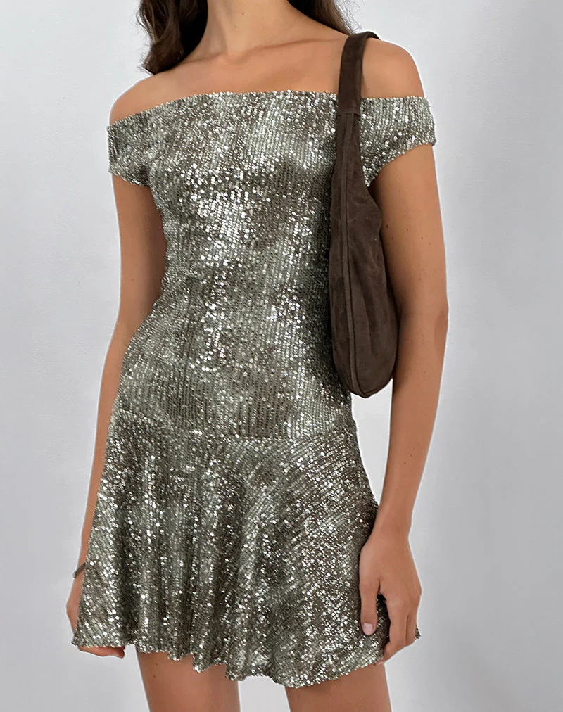 Meden Minikleid aus Pailletten Grün Grau - Image 3
