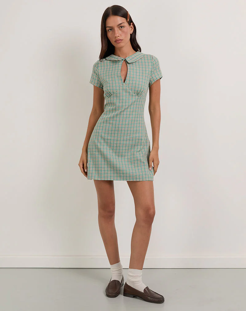 Medora Minikleid mit Schlüsselloch in Teal Check