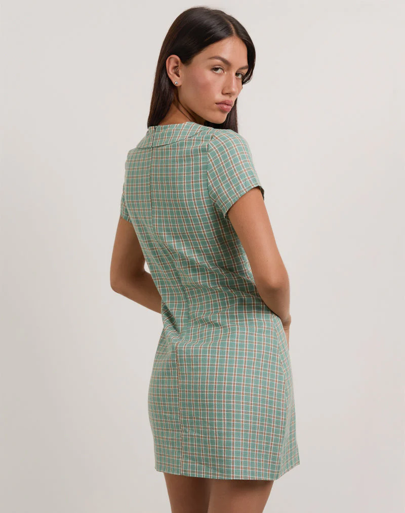 Medora Minikleid mit Schlüsselloch in Teal Check - Image 5