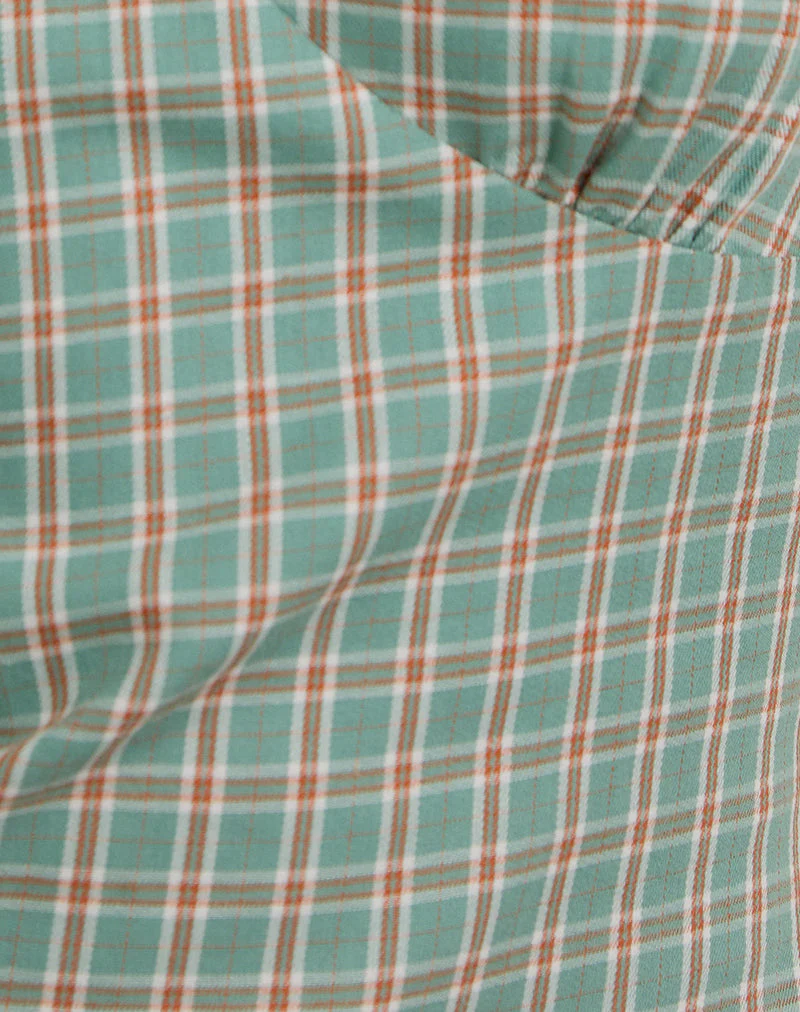 Medora Minikleid mit Schlüsselloch in Teal Check - Image 6