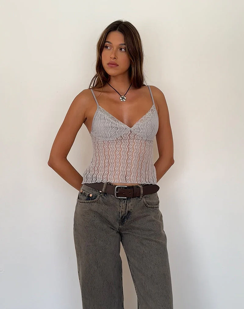 Megara Riemchen-Top aus silbergrauem Spitzen-Mesh - Image 3