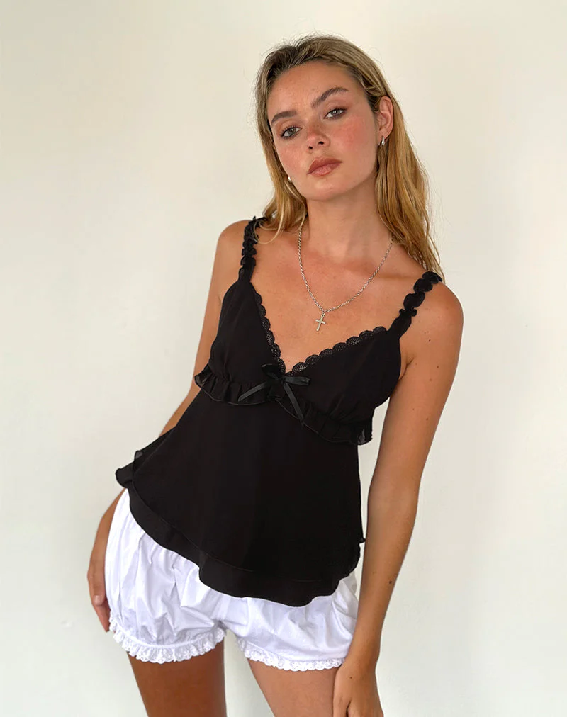 Melinda Rüschen-Cami-Top in Schwarz