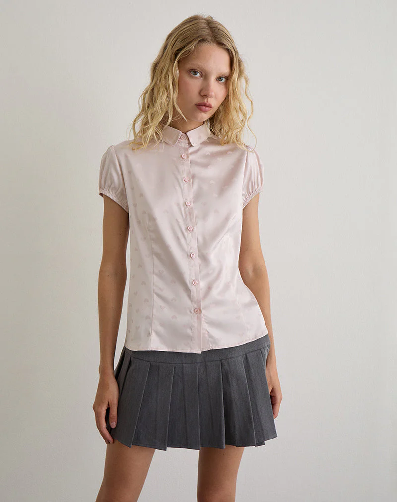 Meline Bluse aus Satin Jacquard Rosa - Image 3