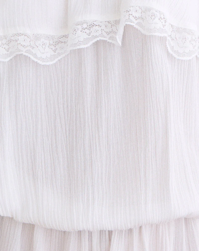 Melosa Tie Strap Playsuit in Rayon White with Lace Trim - Image 6