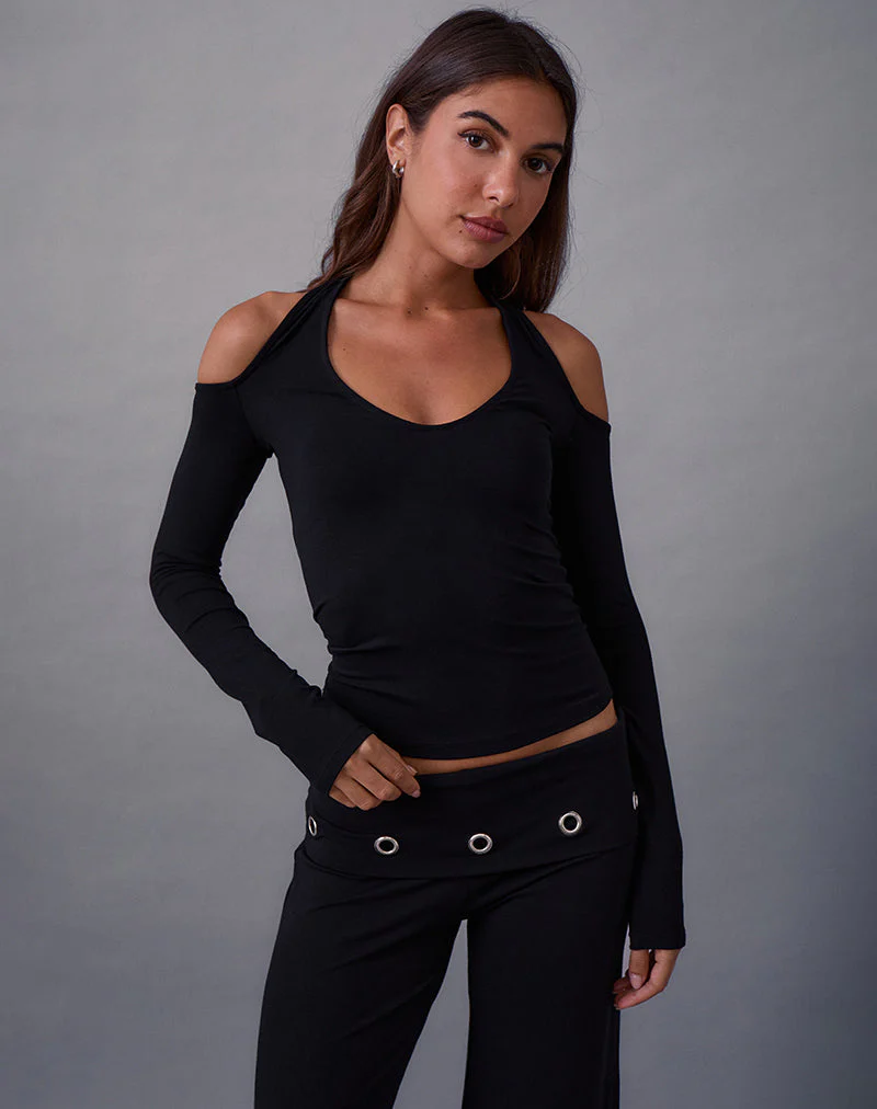 Melton Langarm-Trägertop aus Rayon Jersey Schwarz