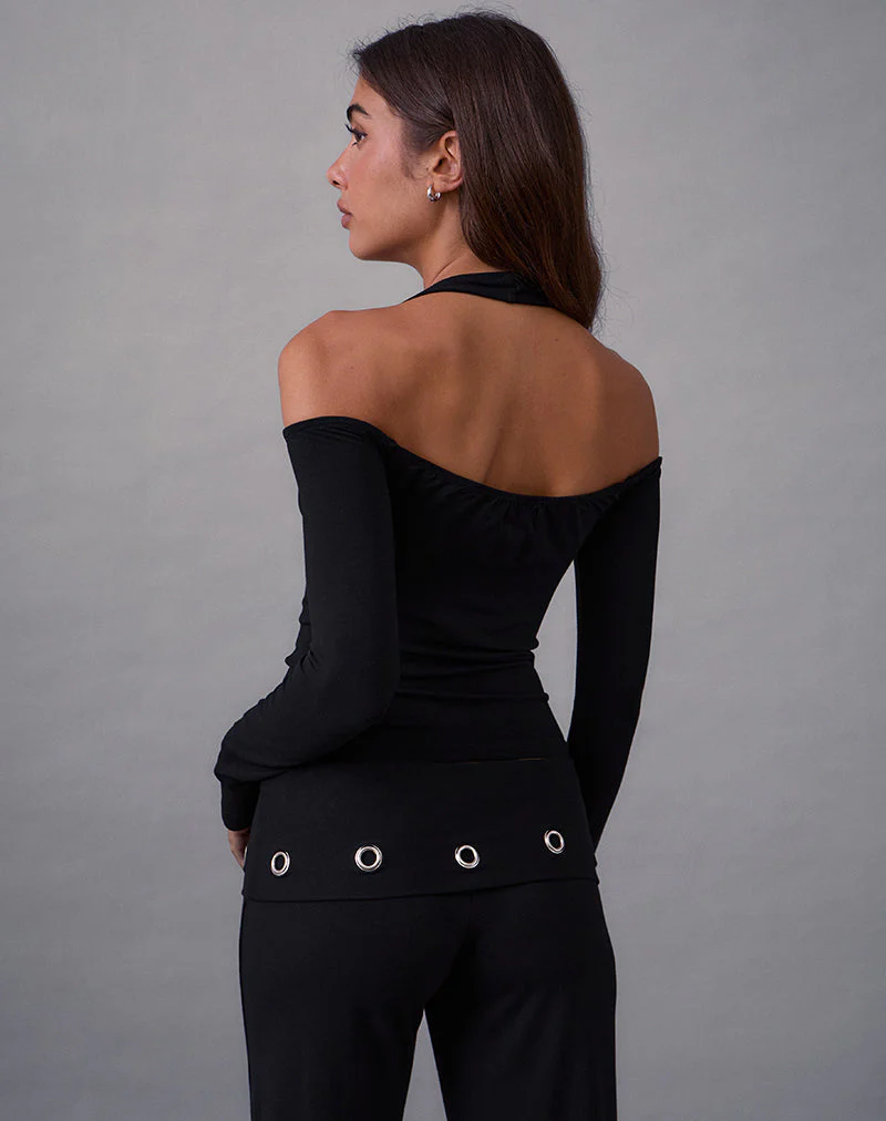 Melton Langarm-Trägertop aus Rayon Jersey Schwarz - Image 3