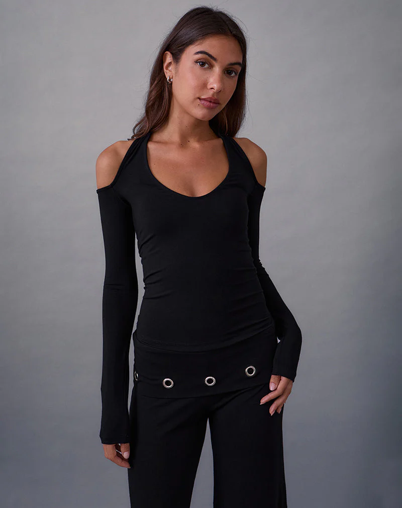 Melton Langarm-Trägertop aus Rayon Jersey Schwarz - Image 4