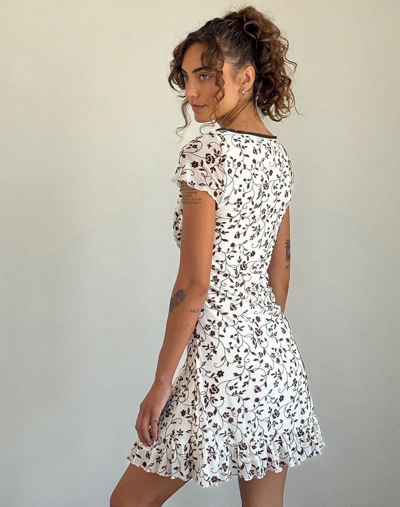 Melva Minikleid aus braunem Stielblütenflock - Image 3