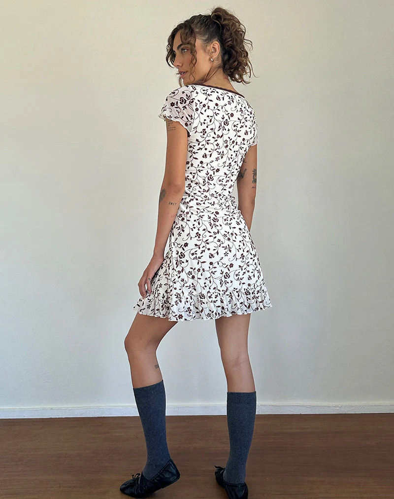 Melva Minikleid aus braunem Stielblütenflock - Image 5