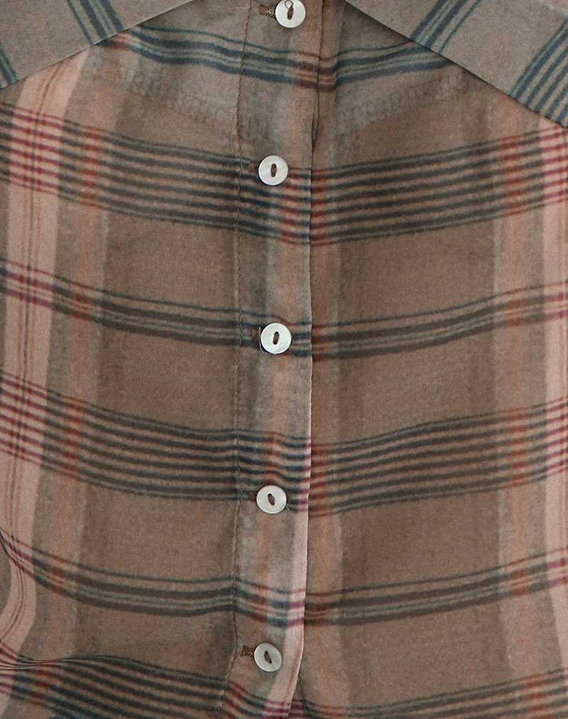 Meraki Bluse in Braun und Rosa mit verschwommenem Karomuster - Image 6