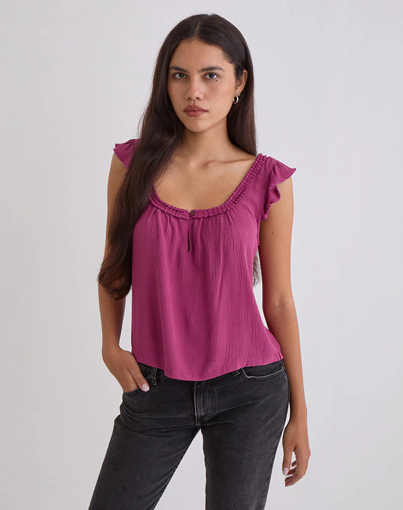 Merisso Scoop Neck Keyhole Top in Rose Burgundy