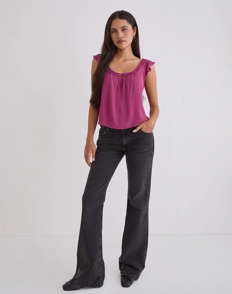 Merisso Scoop Neck Keyhole Top in Rose Burgundy - Image 3