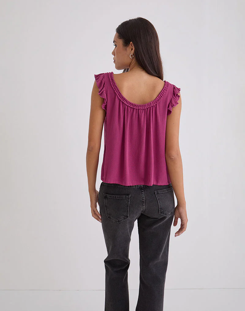 Merisso Scoop Neck Keyhole Top in Rose Burgundy - Image 4