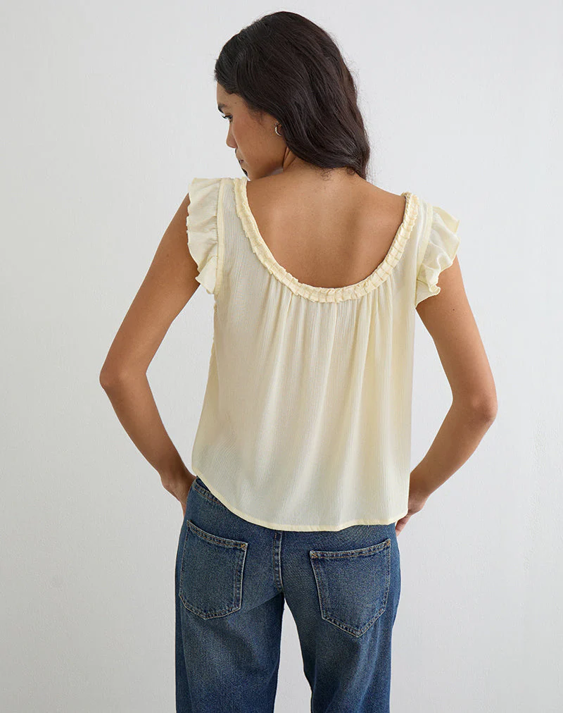 Merisso Scoop Neck Keyhole Top in Crinkle Butter Yellow - Image 6