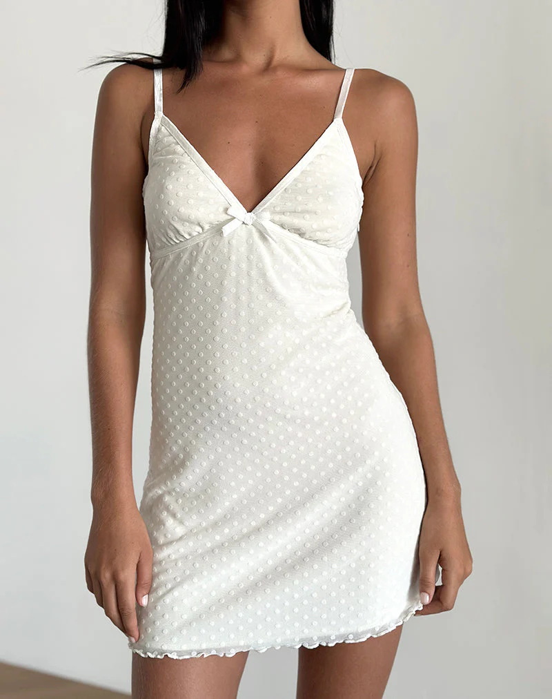 Mevila Cami-Minikleid in Elfenbein mit Polka-Flock