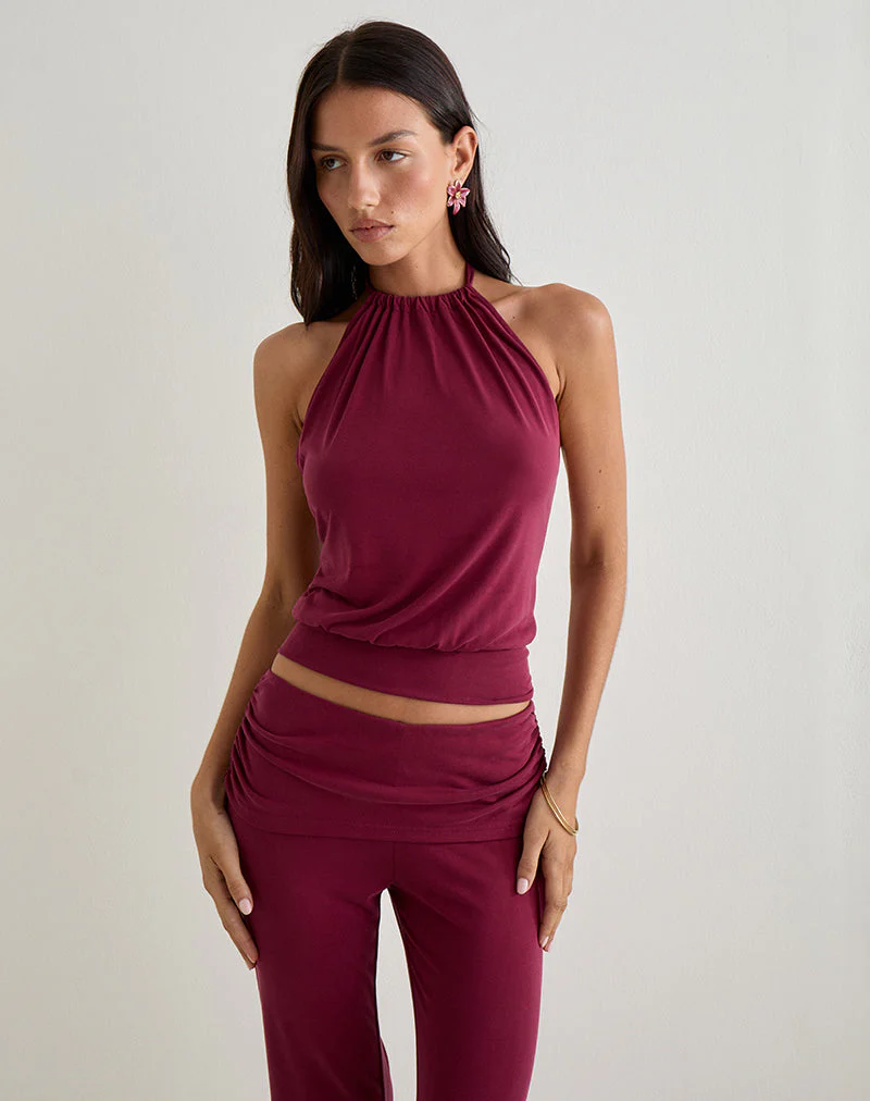 Miasa Rückenfreies Neckholder-Top aus Cupro Burgundy