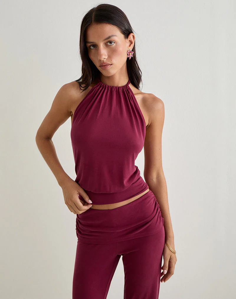 Miasa Rückenfreies Neckholder-Top aus Cupro Burgundy - Image 3
