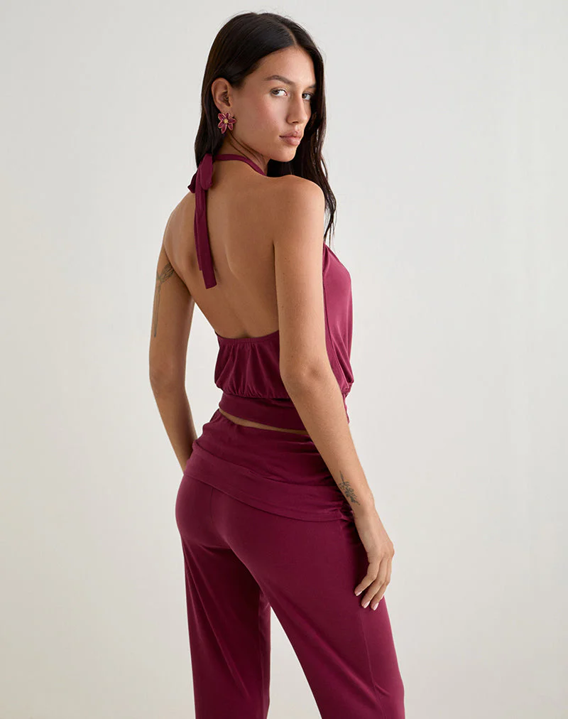 Miasa Rückenfreies Neckholder-Top aus Cupro Burgundy - Image 5