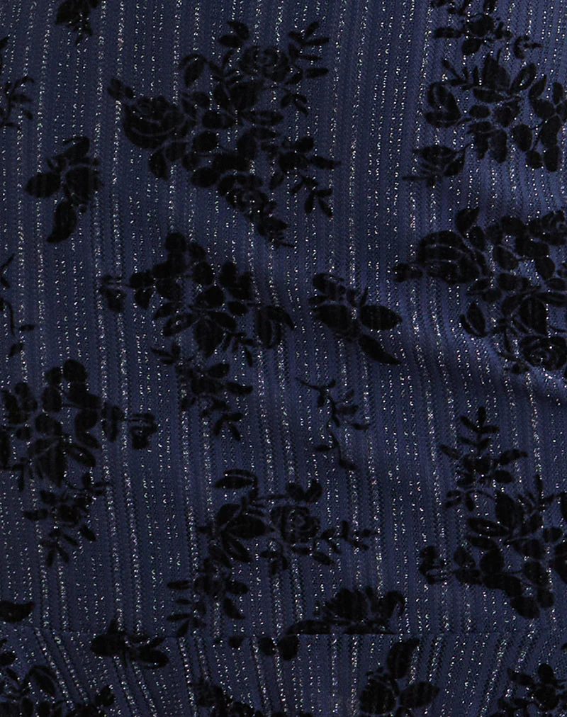 Micaya Mini Dress in Flocked Shimmer Plisse Navy - Image 6