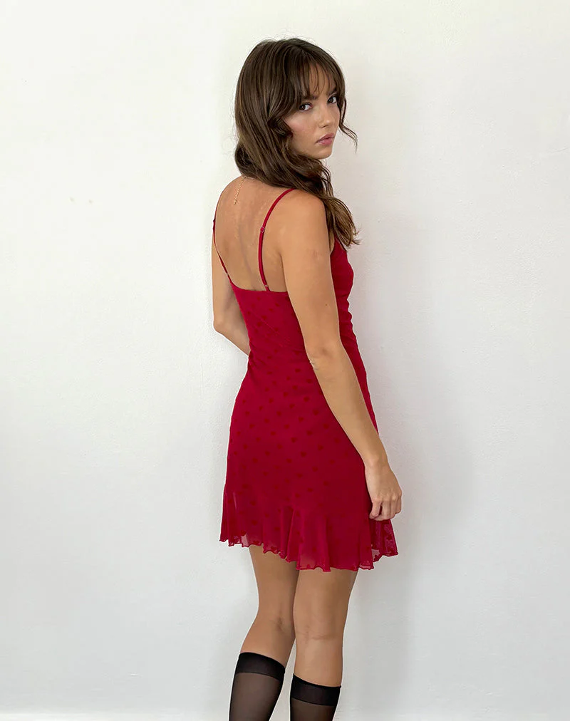 Micaya Minikleid aus rotem, beflocktem Mesh - Image 4