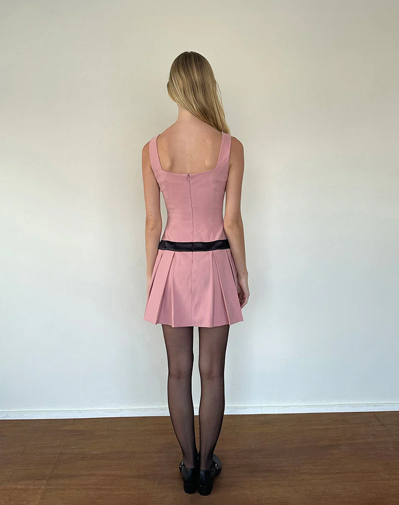 Michelia Minikleid in Rosa mit schwarzer Schleife - Image 5