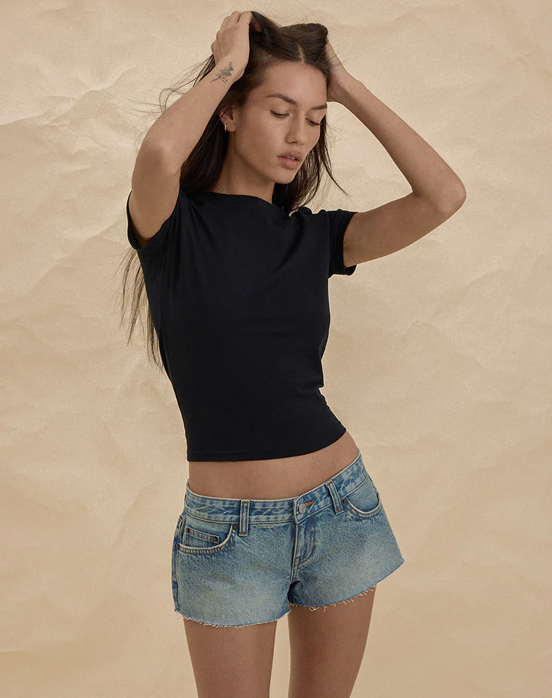 Micro Denim Hot Pant in Vintage Blue - Image 3