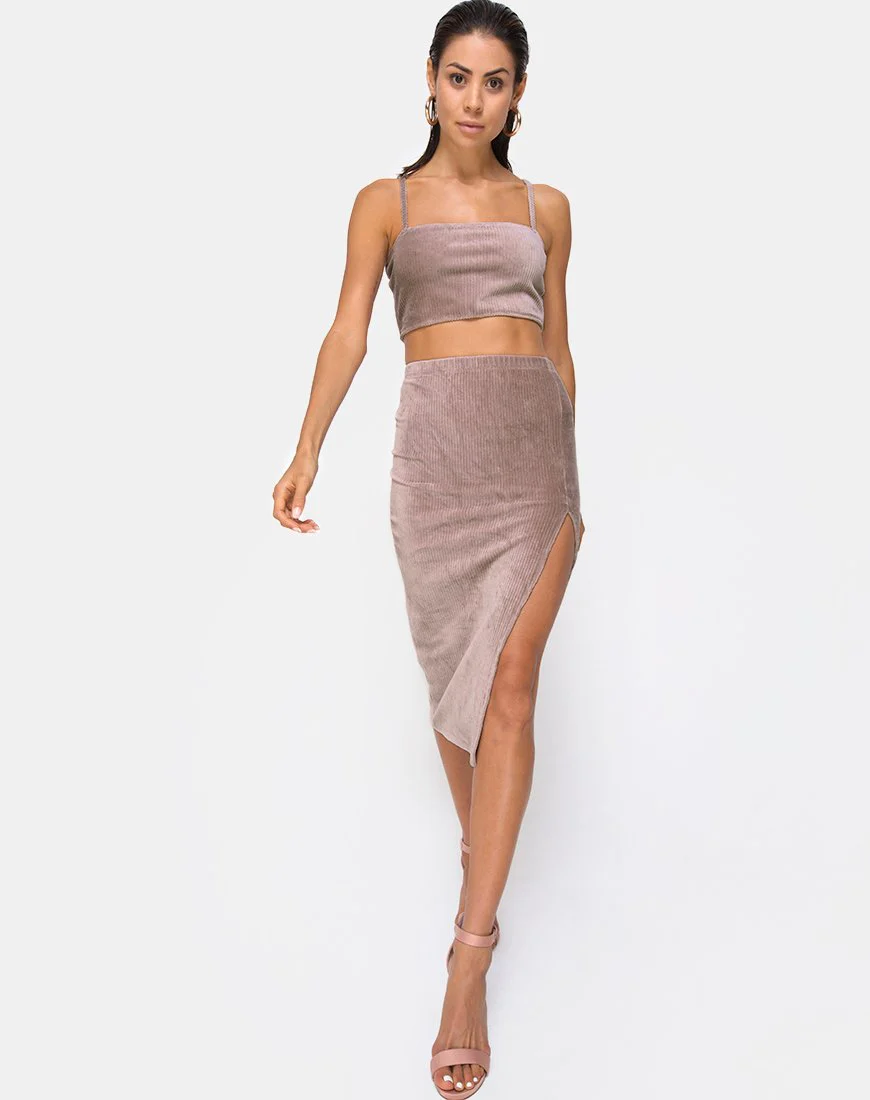 Midirock Cheri Split aus Rippe Taupe