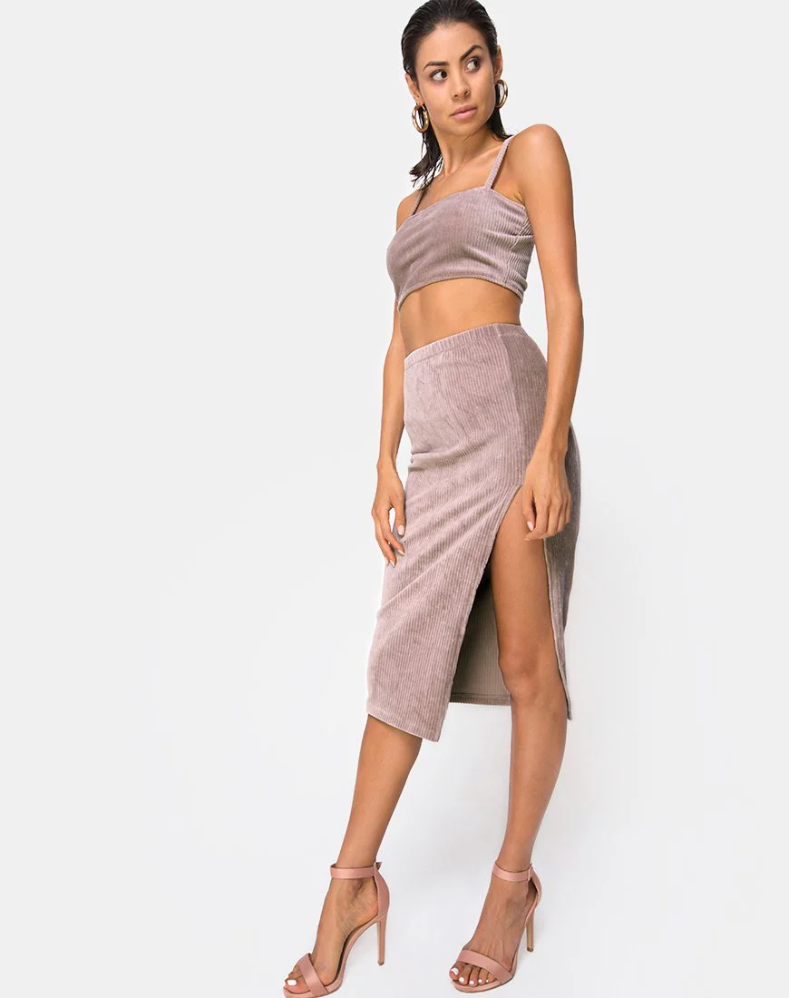 Midirock Cheri Split aus Rippe Taupe - Image 4
