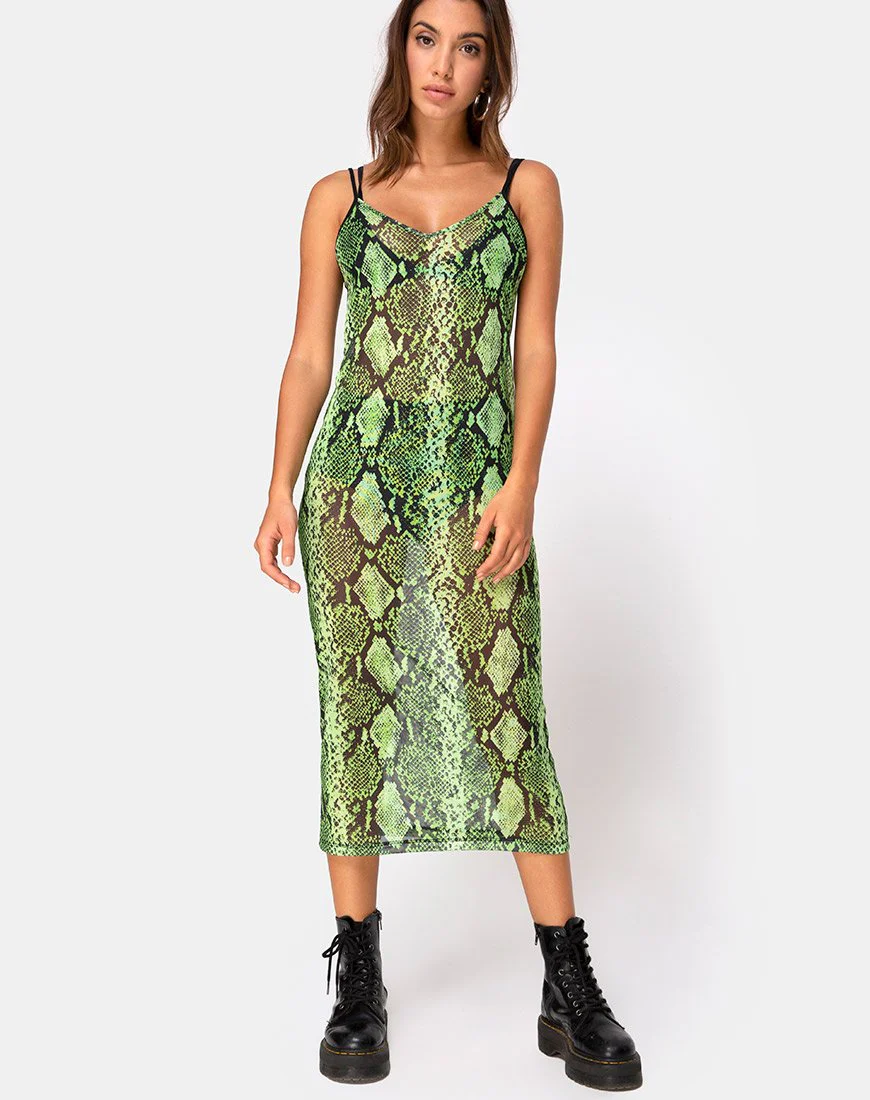 Midnight Midi-Kleid aus Slime Lime Snake Mesh - Image 2