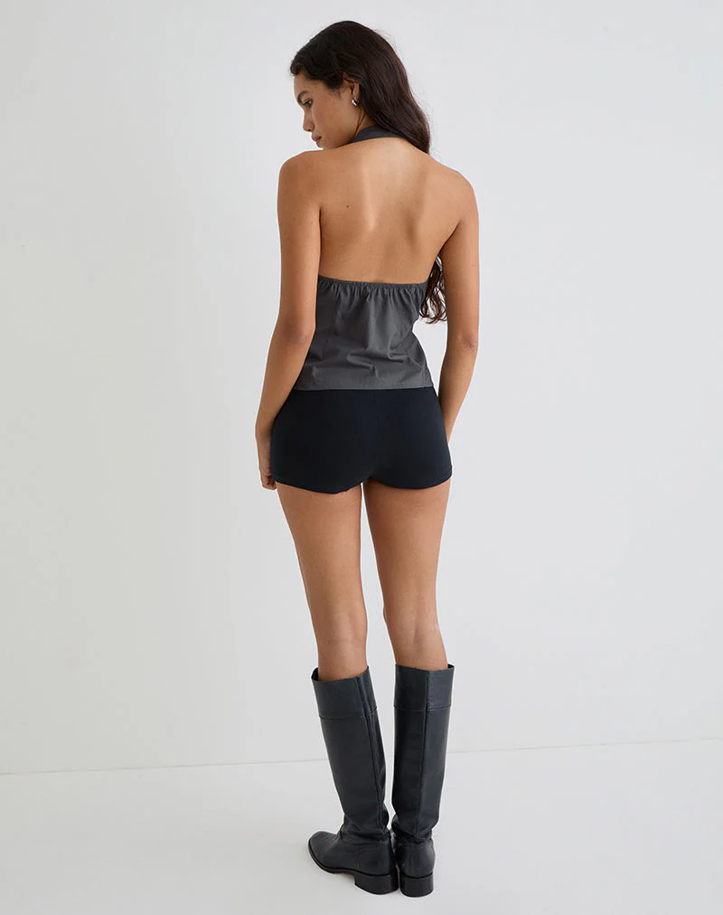 Mikanu Button Down Neckholder Bluse in Anthrazit - Image 5