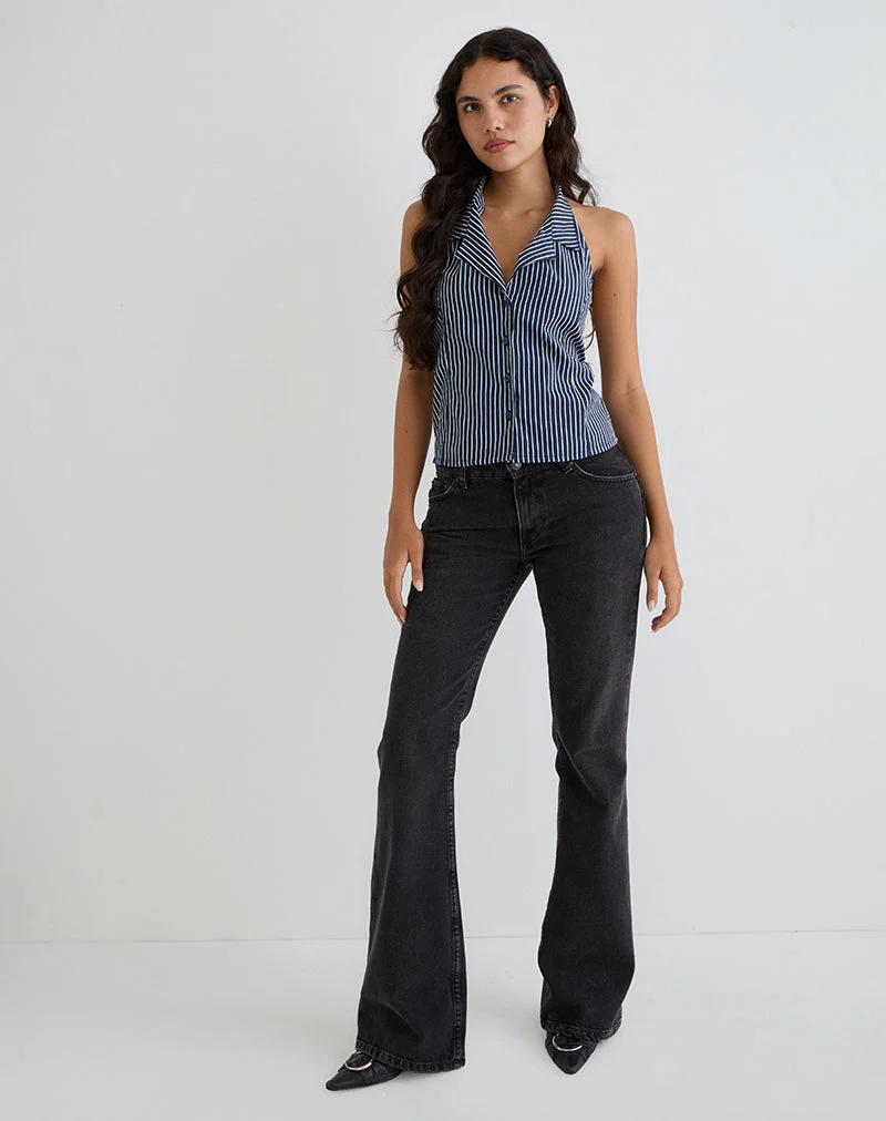Mikanu Neckholder-Bluse in Nadelstreifen Navy - Image 3