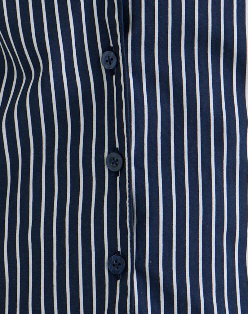 Mikanu Neckholder-Bluse in Nadelstreifen Navy - Image 6