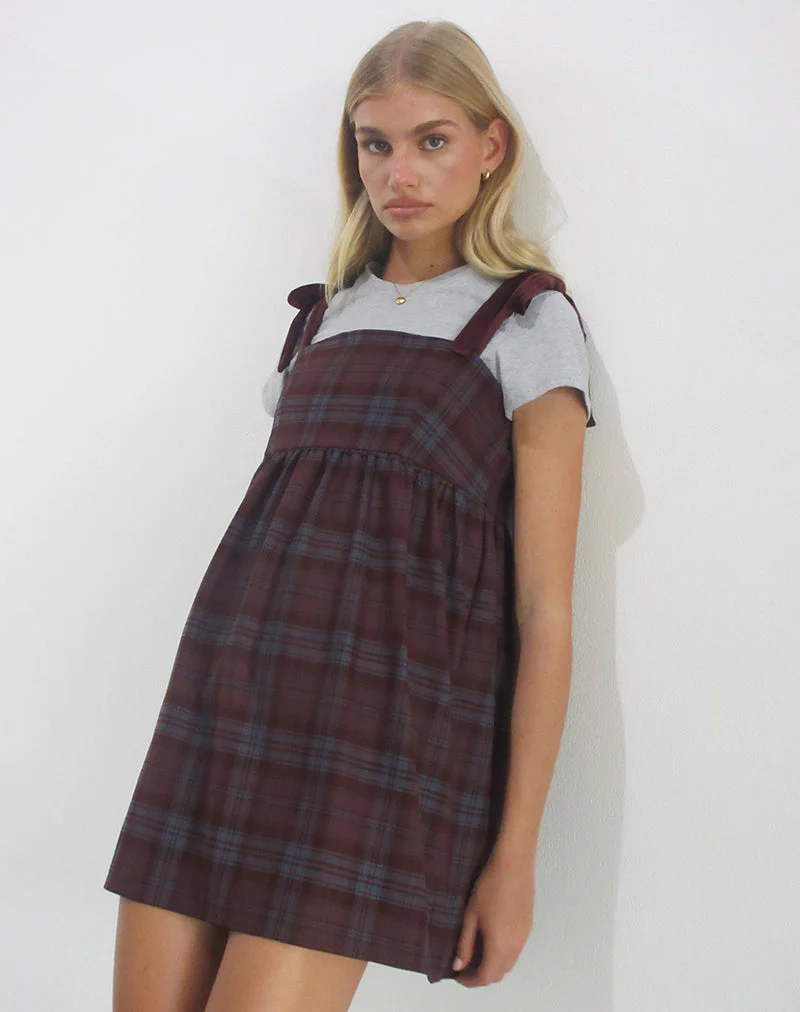 Mikayla Minikleid in Burgund und blauem Karo - Image 4