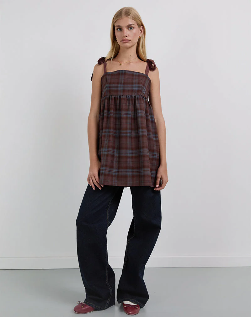 Mikayla Minikleid in Burgund und blauem Karo - Image 7