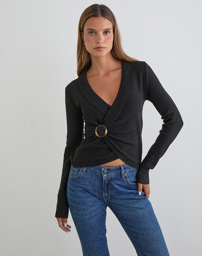 Minara Top mit Kunststoffschnalle aus Strick, schwarz - Image 2