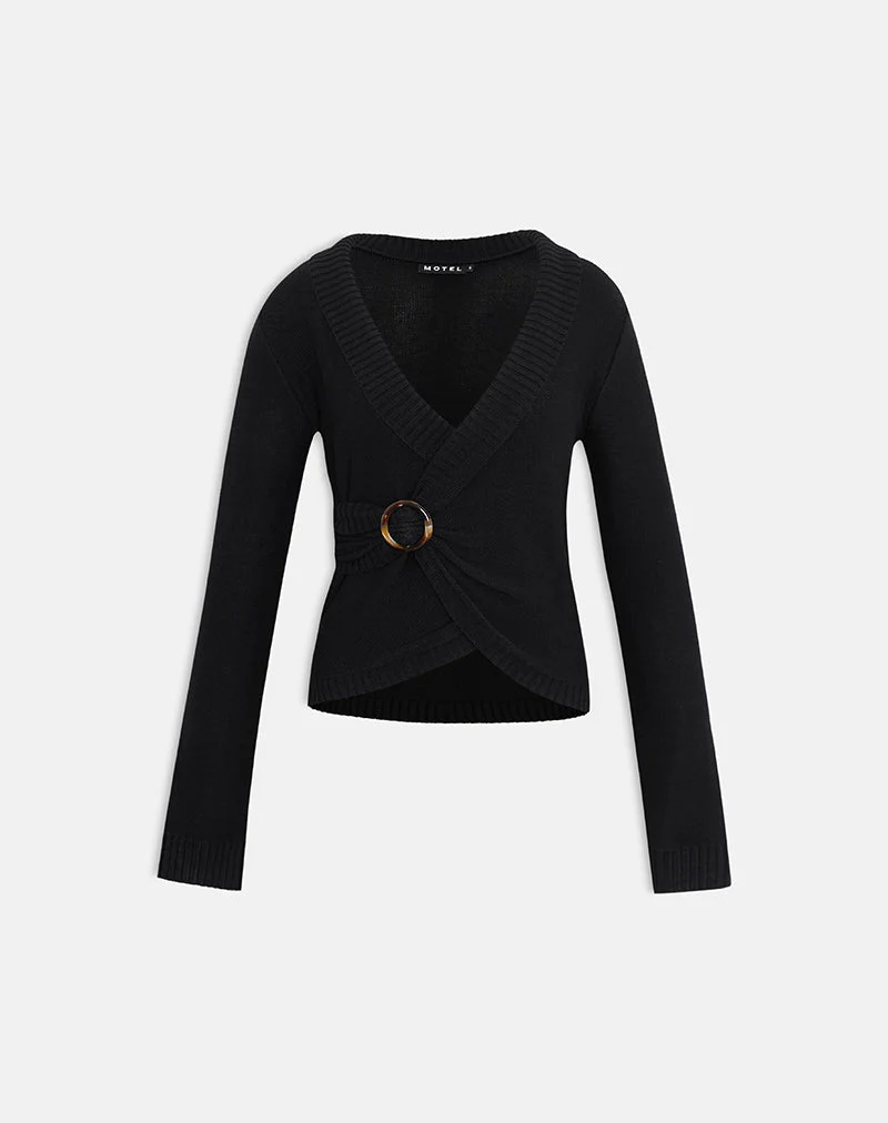 Minara Top mit Kunststoffschnalle aus Strick, schwarz - Image 4