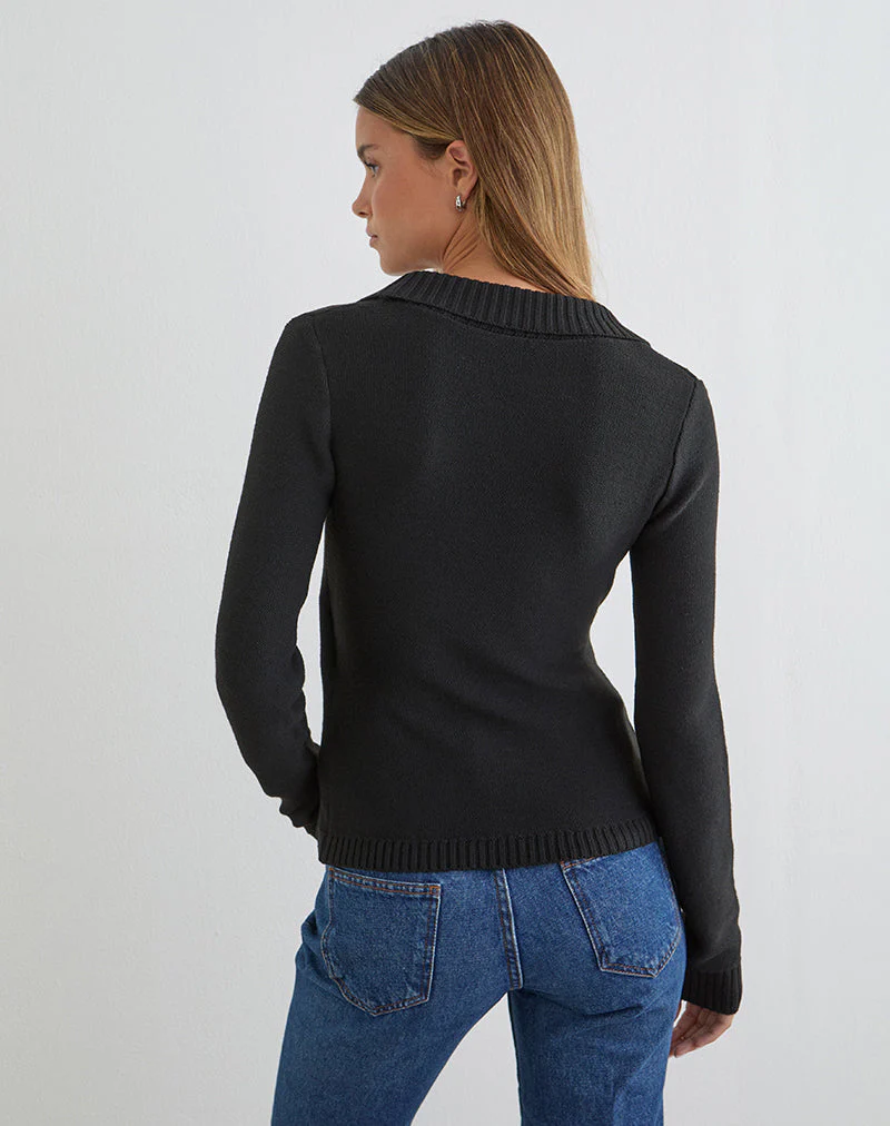 Minara Top mit Kunststoffschnalle aus Strick, schwarz - Image 5