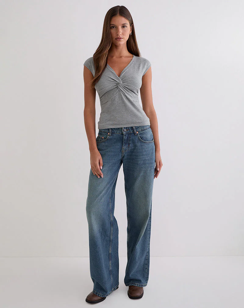 Minari V-Ausschnitt Twist-Top aus Strick, grau - Image 3
