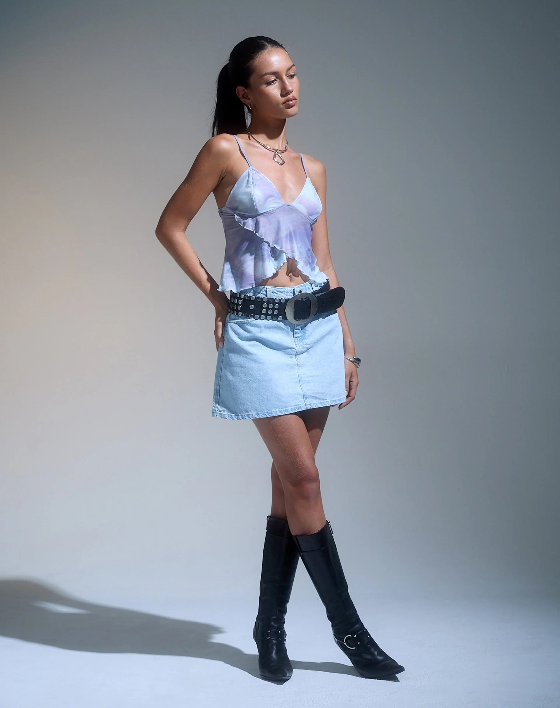 Mini-Rock in A-Linie aus Denim Blue Bleach - Image 3