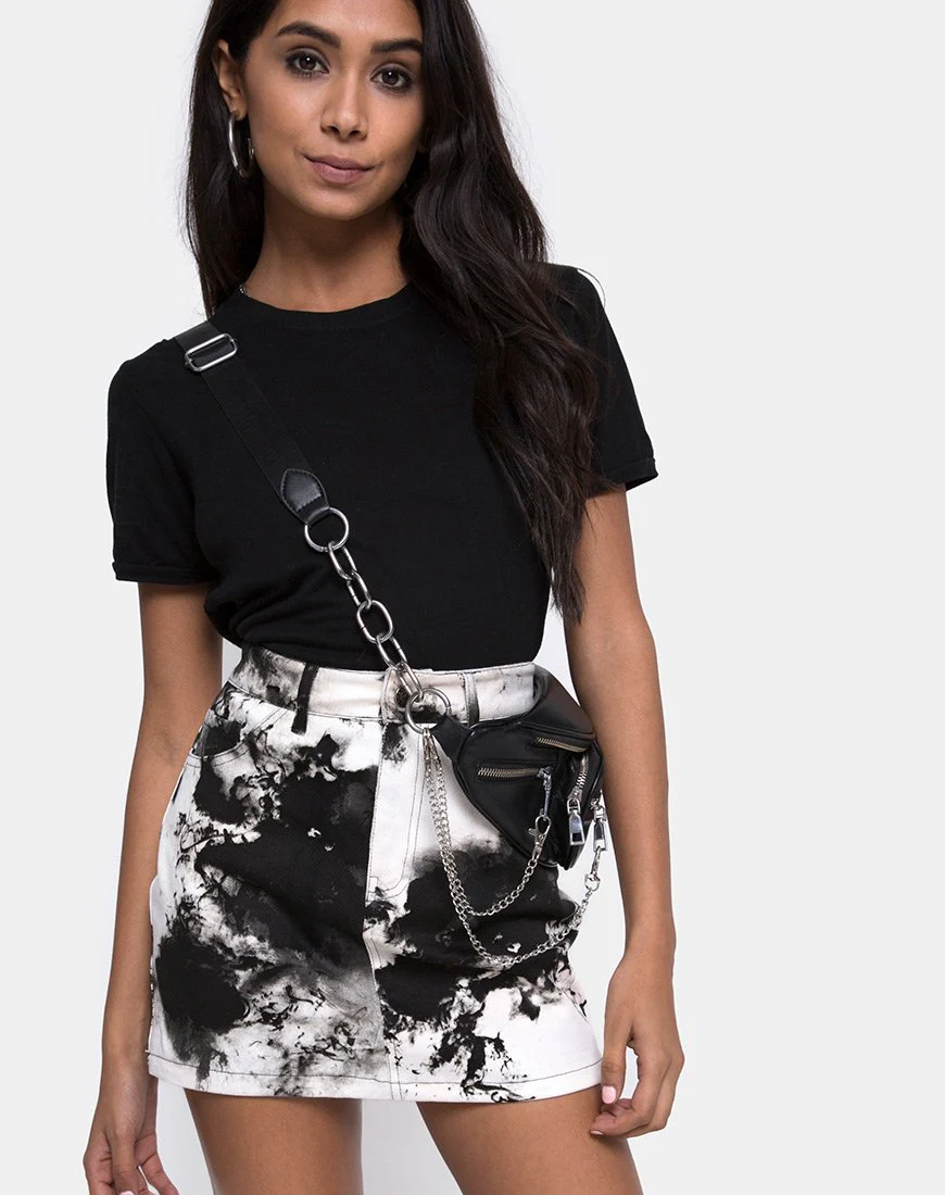 Mini Broomy Rock in Mono Tie Dye Schwarz und Weiß