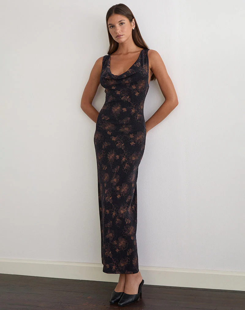 Minso Maxikleid in Schwarz mit bronzefarbenem Schimmer