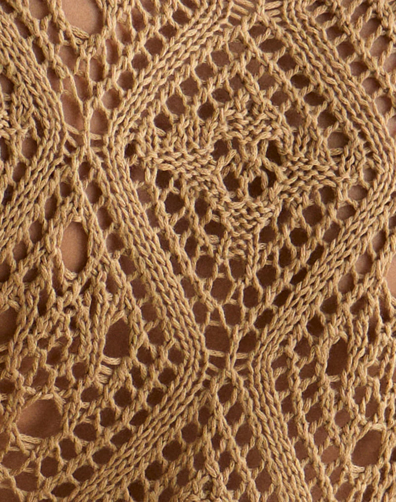 Mirea Grown On Sleeve Shrug Top in Crochet Camel - Image 6