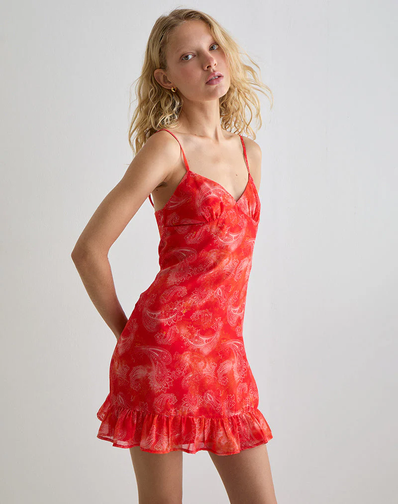 Mireya Minikleid aus Paisley-Chiffon Rot - Image 5