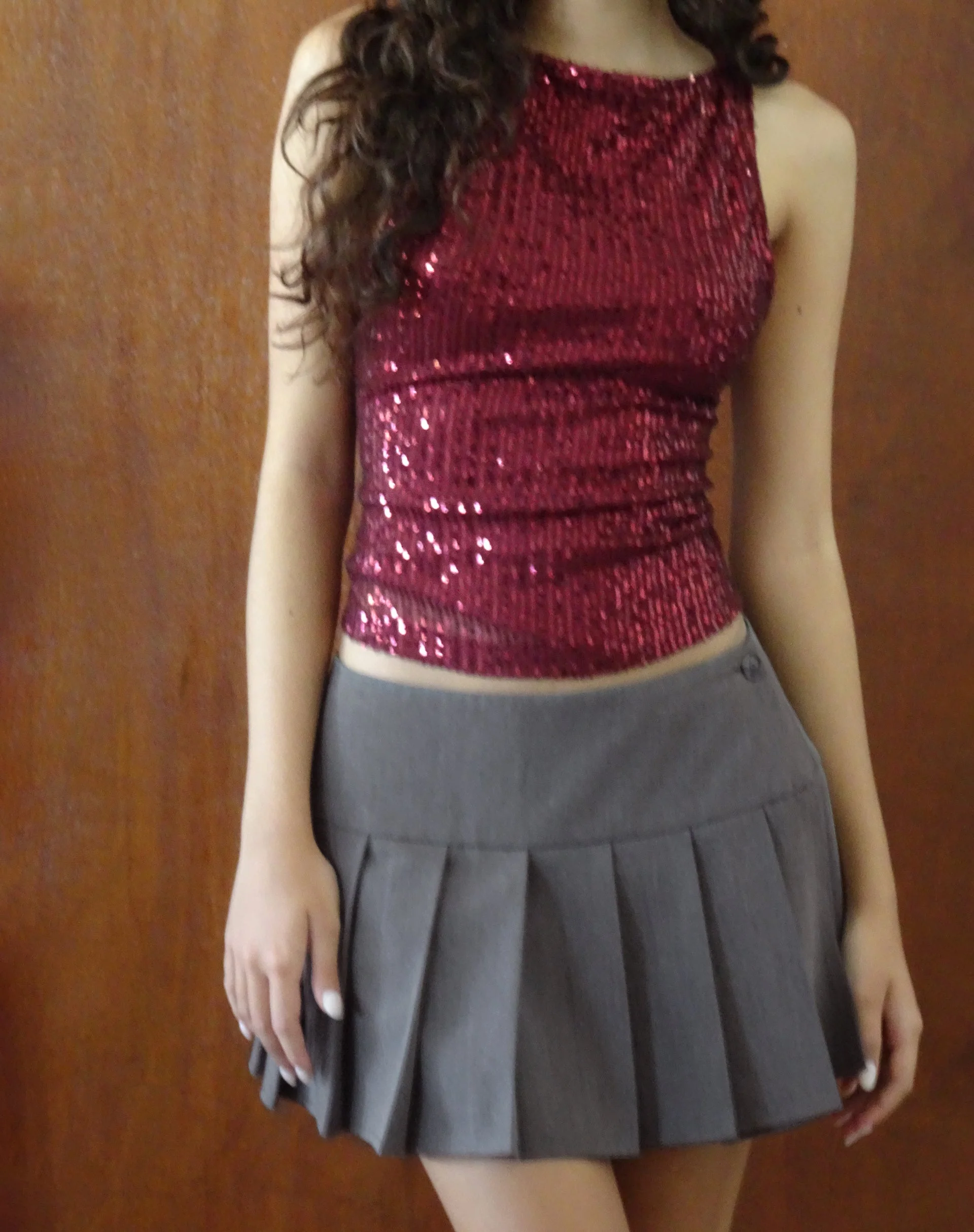 Miriam Top aus Drapierung Pailletten Maroon
