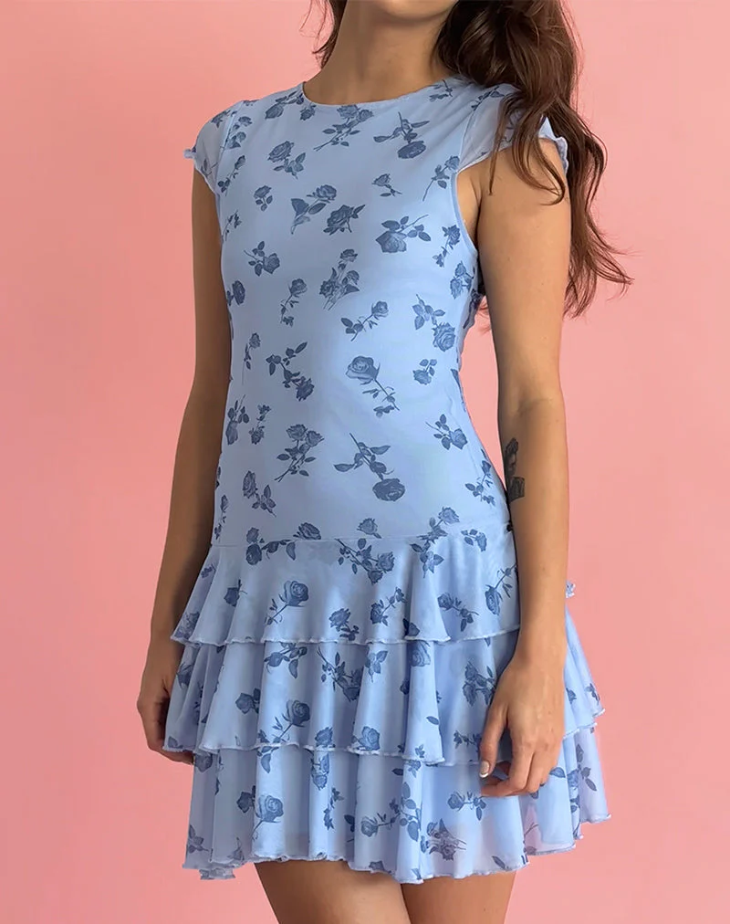 Mirtilo Minikleid aus geblümtem Mesh in Dunkelblau - Image 2