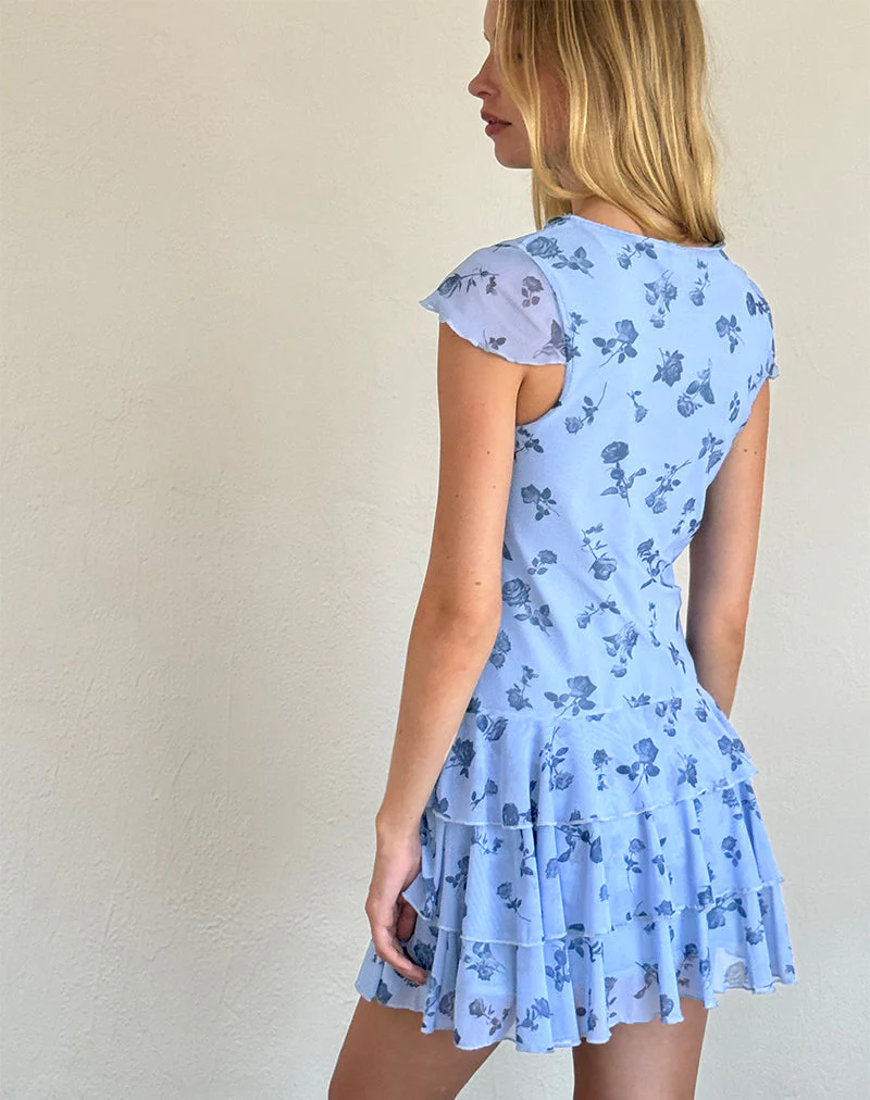 Mirtilo Minikleid aus geblümtem Mesh in Dunkelblau - Image 4
