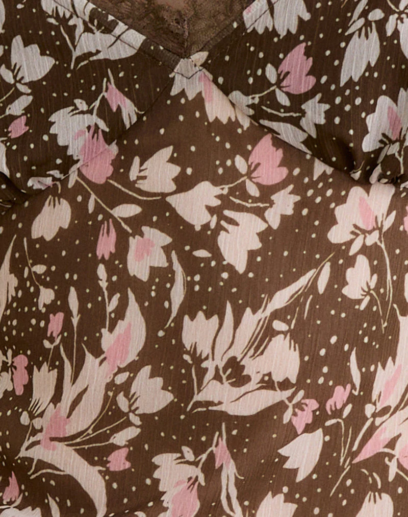 Misaki Top aus Chiffon Polka Flower Braun - Image 6